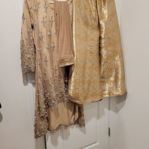 High low top with wide legged pants and scarf